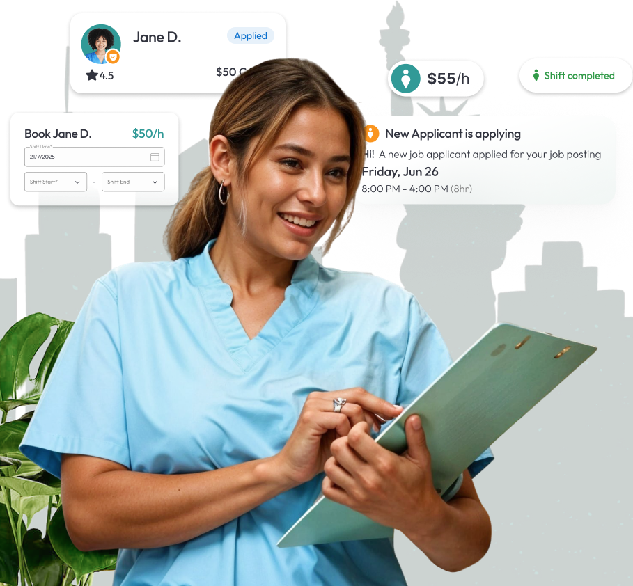 Dental floater reviewing patient files in a New York clinic